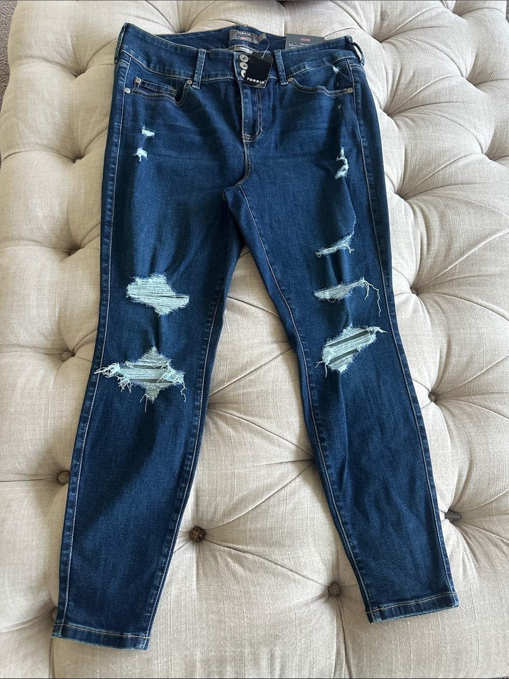 torrid Dark Blue Distressed Skinny Jeans